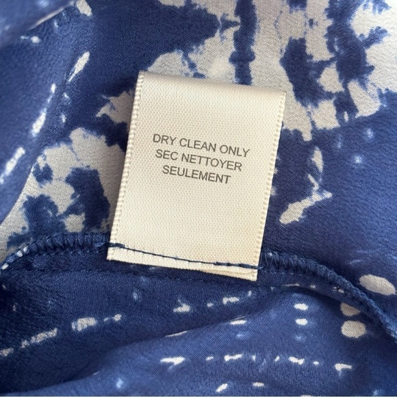 Rebecca Taylor Blue Tie Dye Silk V Neck Blouse Sz 6 - Picture 7 of 8